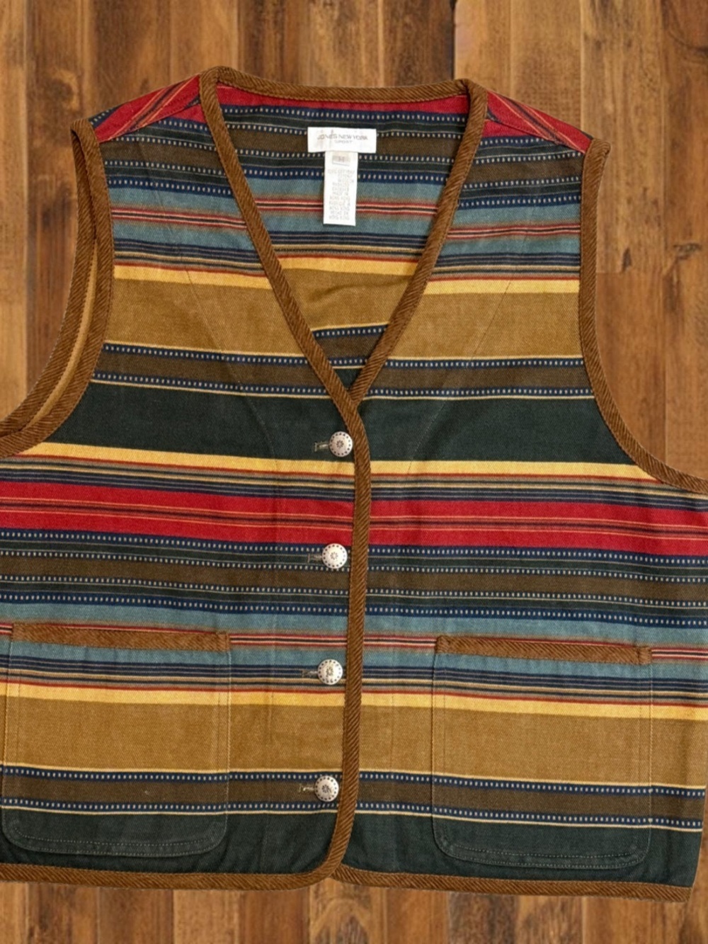 Jones New York Sport Southwestern Stripe Vest | Vintage 90s Cottagecore Boho - Picture 2 of 9